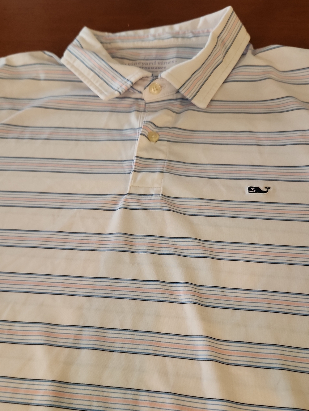 Vineyard Vines Men's polo shirt White W/ Pink & Blue Stripes XL